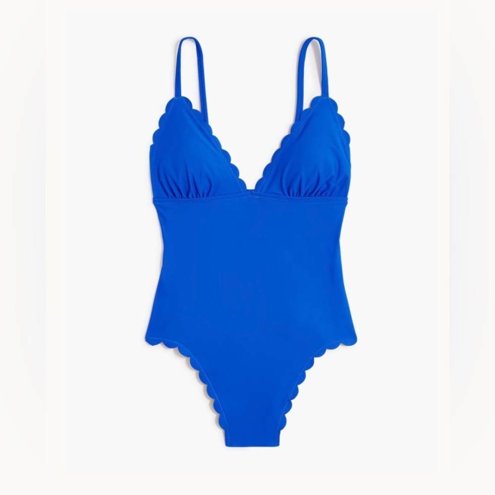 J. Crew Scalloped One Piece Swimsuit Blue | Modest Chic Beach Swim | Size M